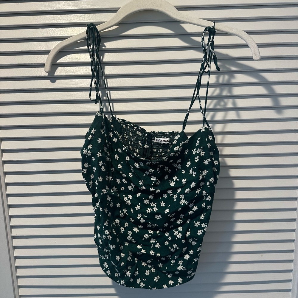 Forest green floral tank top, reformation